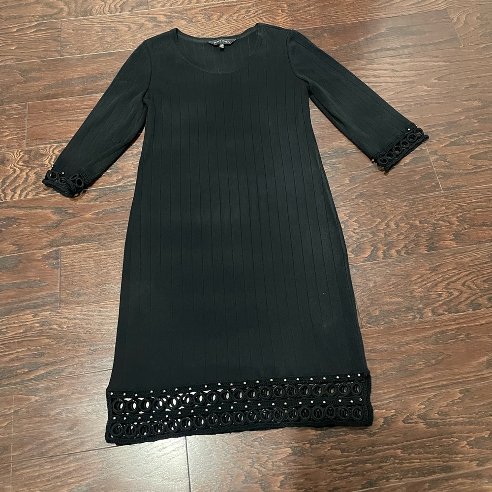 Ming Wang Women Aline Dress Sleeve Textured Knit Slit Classic Elegant Size Small
